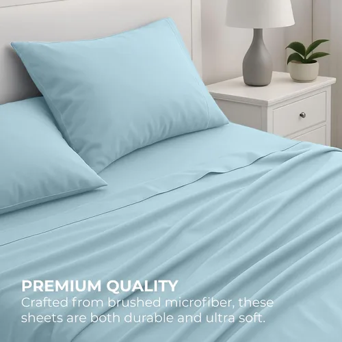 Miniatura 6 de Pure Bedding Sábanas – Juego de sábanas individuales [3 piezas, azul cielo] – Hotel Luxury 1800 microfibra cepillada – Suave y transpirable – Sábana