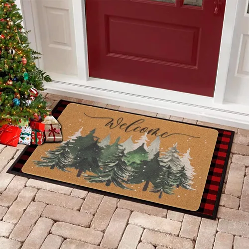 Miniatura 2 de Felpudo de bienvenida de pino verde invierno para interiores y exteriores e interiores de fibra de coco artificial - Alfombras de temporada