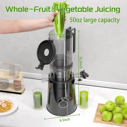 Miniatura 2 de Exprimidor de prensa en frío, máquinas exprimidoras de masticación lenta con conducto de alimentación de 5 pulgadas para frutas y verduras enteras