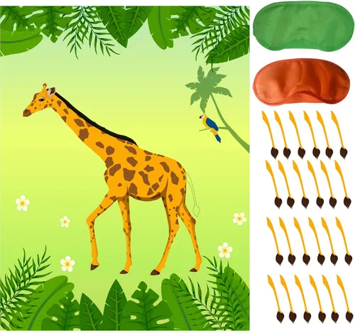 Suministros de fiesta de cumpleaños de la selva, Pin The Tail en la jirafa, Safari Theme Zoo Birthday Party Favor, decoración