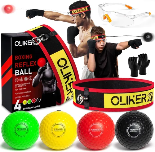 Boxing Reflex Ball for Adults and Kids, 4 Levels Boxing Ball with Adjustable Headbands, Perfect for Reaction, Agility, Punching Speed, Fight Skill