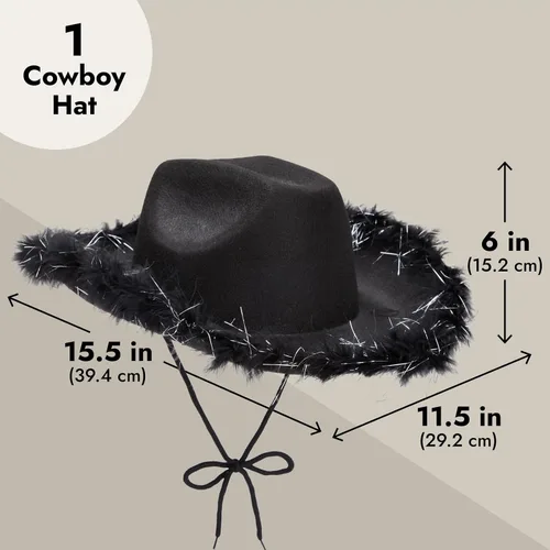 Miniatura 3 de Cowboy Hats for Women and Men - Fluffy, Sparkly Cowgirl Hat with Feathers for Costume, Dress Up Birthday, Party