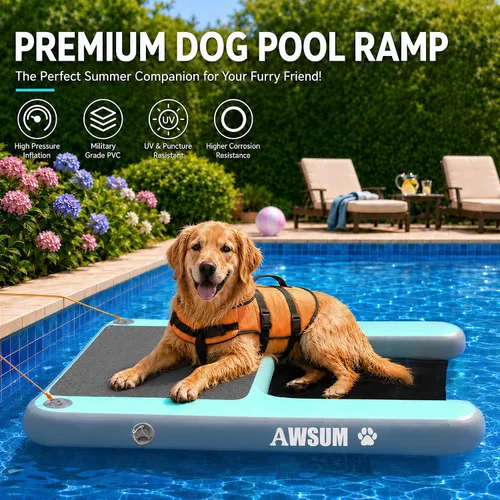 Miniatura 5 de AWSUM Rampa inflable para botes acuáticos para perros, escalera flotante para perros de hasta 230 libras en escalones de flotación de agua