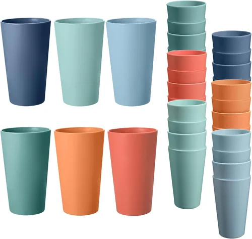 Miniatura 10 de Juego de 24 vasos de plástico irrompibles, vasos de plástico reutilizables de 20 onzas, vasos de agua apilables, vaso para beber para cocina