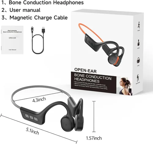 Miniatura 9 de Auriculares de conducción ósea Bluetooth, auriculares inalámbricos impermeables IPX7 mejorados, auriculares abiertos Bluetooth 5.3 con micrófono