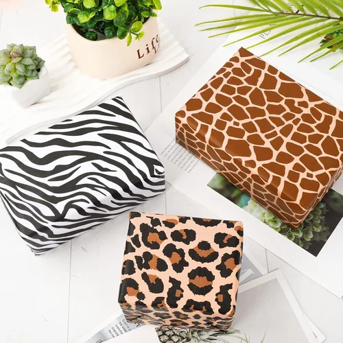 Miniatura 4 de AnyDesign 90 hojas de papel de seda con estampado animal, 5 diseños de leopardo, cebra, jirafa, tigre, vaca, patrón de piel de animales, surtido