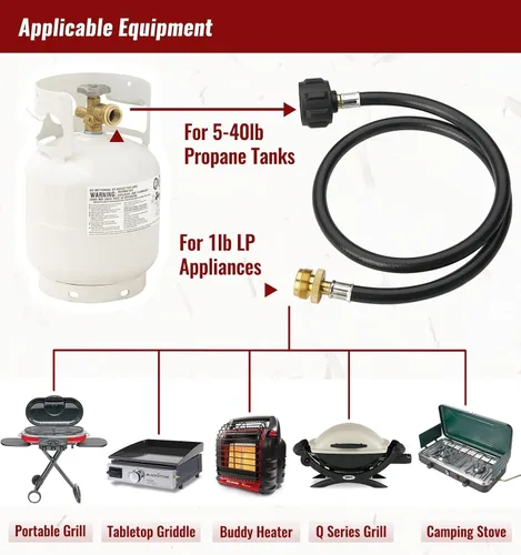 Miniatura 5 de CALPOSE Manguera adaptadora de propano de 3 pies, adaptador de 1 libra a 20 libras que convierte electrodomésticos de 1 libra en tanques de 5 a 40