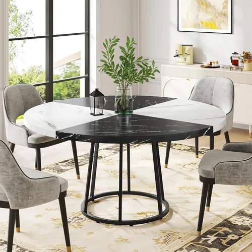 Miniatura 3 de Tribesigns Mesa de comedor de 47 pulgadas para comedor, mesas de comedor redondas para 4 personas con parte superior de mármol sintético, pedestal