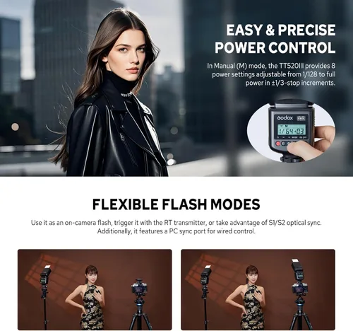 Miniatura 4 de Godox TT520III TT520 III Flash de cámara, flash universal de zapata caliente, flash manual GN33 con transmisor inalámbrico RT-16, compatible