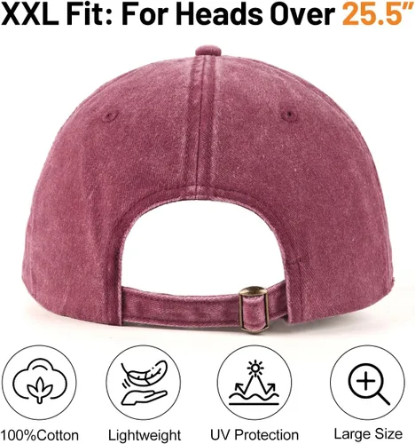 Miniatura 2 de Gorra de béisbol de mezclilla lavada de gran tamaño XXL, gorra deportiva de perfil bajo para cabezas grandes de 23.5 a 25.5 pulgadas, sombrero