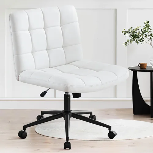 Miniatura 11 de Furniliving Silla de escritorio de oficina en casa con ruedas, silla ancha con patas cruzadas, silla ajustable de altura sin brazos con respaldo