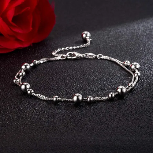 Miniatura 8 de H&Beautimer Tobillera simple de moda para mujer de plata de ley 925 ajustable con cuentas de pie y pulsera de tobillo de playa, tobilleras, regalo