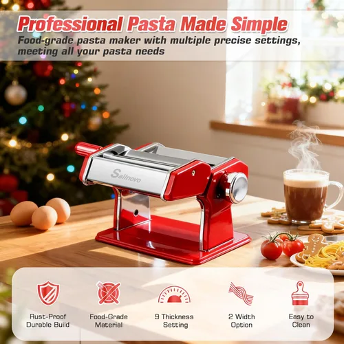 Miniatura 2 de Sailnovo Máquina para hacer pasta, máquina para hacer pasta Roller 180, 9 ajustes de grosor ajustables, máquina de fideos 2 en 1 con rodillos