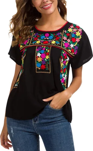 Miniatura 4 de YZXDORWJ - Cómoda blusa mexicana bordada de verano y sin mangas para mujer