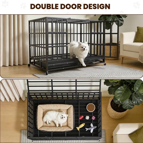 Miniatura 3 de Jaula para Perros Indestructible de Servicio Pesado de 38 pulgadas con Bandejas Removibles, Puerta Doble a Prueba de Escape para Perros con Alta