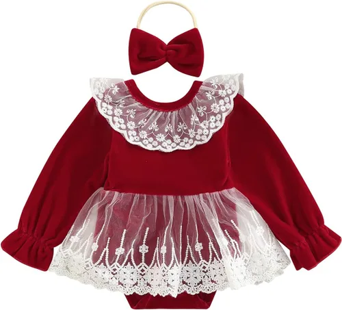 Miniatura 15 de Mameluco de Navidad para niñas recién nacidas, falda de malla de terciopelo rojo, traje de primera Navidad, regalo de Navidad
