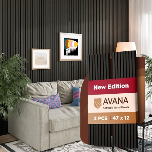 Miniatura 10 de Avana Paneles de pared de madera acústica de 94.4 x 12.6 pulgadas, 2 piezas de paneles acústicos de roble negro, paneles de pared para decoración