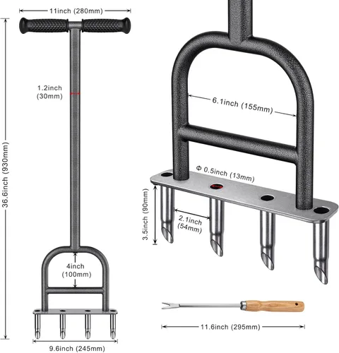 Miniatura 7 de Dolibest Aireador de césped con núcleo de perforación, herramienta de aireación manual de césped con 4 núcleos y enchufe de acero inoxidable con A