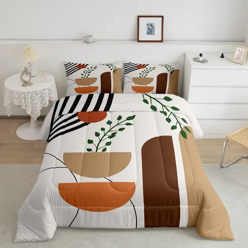 Miniatura 14 de Juego de edredón bohemio para niños, tamaño individual, juego de ropa de cama geométrica de hojas de sol, luna y plantas, decoración de habitación