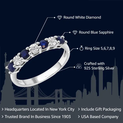 Miniatura 2 de Gem Stone King Anillo de compromiso de plata de ley 925 con zafiro azul y diamante blanco para mujer Anillo de boda para mujer Disponible