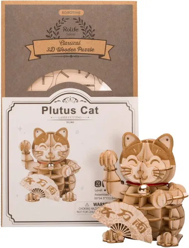 Miniatura 5 de Rolife Rompecabezas de madera 3D Lucky Cat -72 piezas japonés Maneki Neko Welcome Display Saludo para bendición buena fortuna – Juguetes