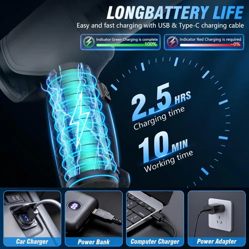 Miniatura 4 de Aspiradora para automóvil, 15000 Pa de mano, recargable, aspiradora húmeda y seca, 120 W de alta potencia para automóvil, mascota, hogar, oficina
