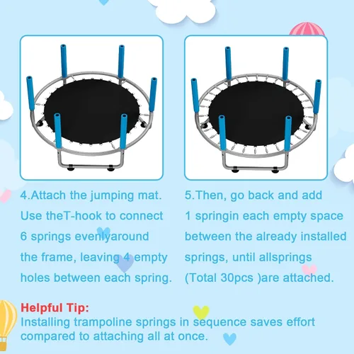Miniatura 5 de HomeCare 55" Trampoline for Kids, 440lbs Capacity ASTM-Approved Mini Toddler Trampoline with Safety Enclosure Net,4 in 1 Adjustable Gymnastics Bar &