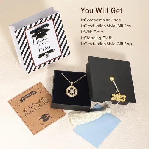 Miniatura 4 de Regalos de graduación para ella 2023, collares de graduación para niñas, collar de brújula de plata esterlina S925 para mujer, regalo de joyería
