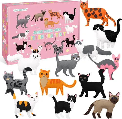 CiyvoLyeen Kit de costura de gato para niños, edades de 7, 8, 9, 10, 11, 12 años, juguetes de peluche para gatitos, juego de manualidades para