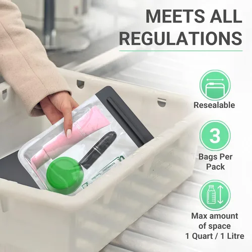 Miniatura 2 de Ogato 3 piezas – Neceser aprobado por la TSA – Nuestras bolsas de aseo transparentes de tamaño de cuarto de galón están aprobadas por seguridad