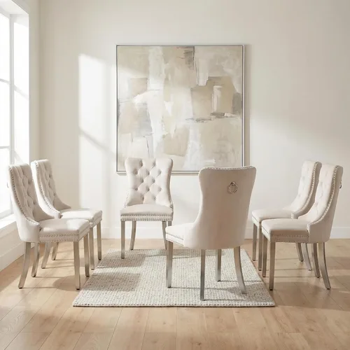 Miniatura 15 de OVENTA Juego de 4 sillas de comedor modernas tapizadas copetudas, terciopelo negro y gris y cuero con patas de madera maciza, sillas de cocina