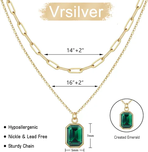 Miniatura 5 de Vrsilver Collares de oro en capas para mujer, collar de oro sólido sobre piedra natal para mujer, gargantilla de cadena con clip en capas