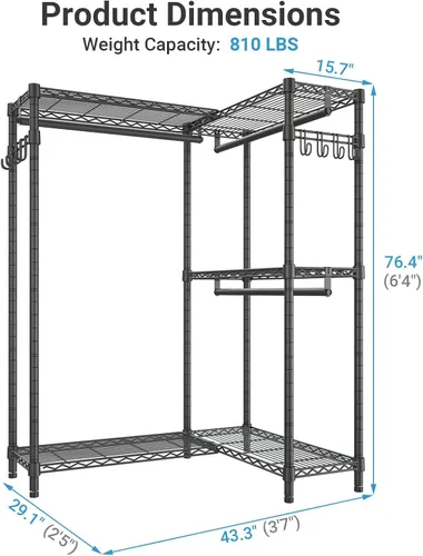 Miniatura 5 de VIPEK L4 Perchero de Ropa en Forma de L Perchero de Ropa para Esquina, Armario Guardarropa Portátil Independiente de Servicio Pesado Perchero
