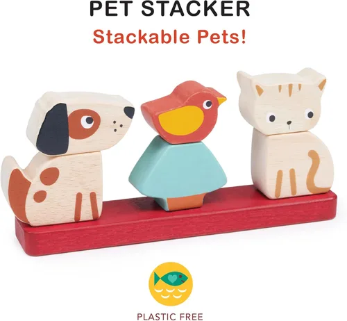 Miniatura 2 de Mentari Juguete interactivo apilador para mascotas, juego de 6 piezas, gatito, cachorro, pájaro, tablero base con clavijas