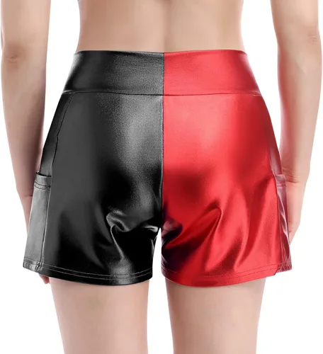 Miniatura 2 de Pantalones cortos de baile brillantes para mujer con frente en V cintura alta para yoga gimnasio fiesta de rave pantalones cortos con bolsillos