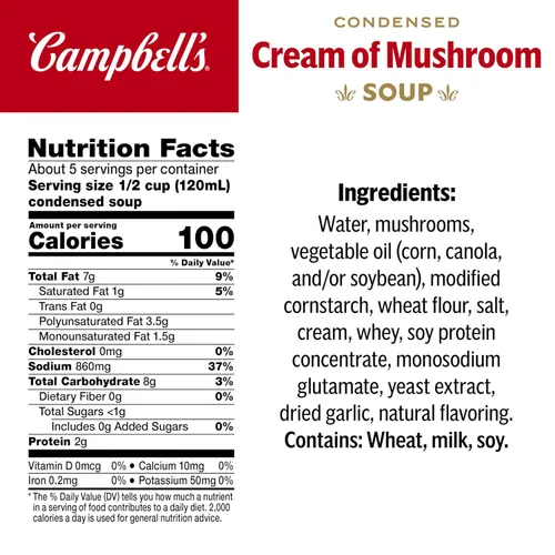 Miniatura 2 de Sopa Campbell's Crema de Champiñones Condensada, Lata Tamaño Familiar de 22.6 oz (Paquete de 12)