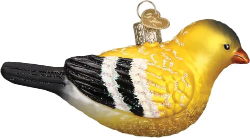 Miniatura 3 de Old World Christmas Adorno de cristal soplado de jilguero americano para árbol de Navidad, decoración navideña artesanal, colección de observadores