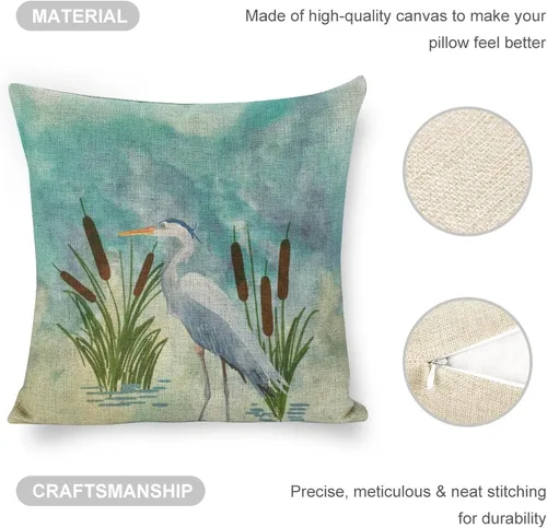 Miniatura 5 de Fundas de almohada decorativas de 18 x 18 pulgadas, acuarela azul garza cuadrada de lino, funda de cojín para sofá