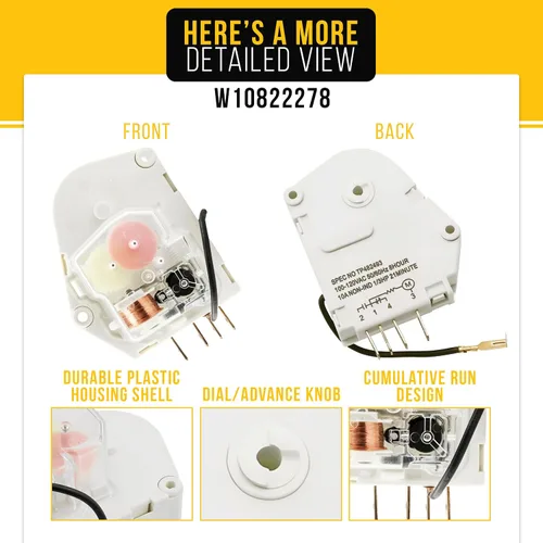 Miniatura 3 de W10822278 Temporizador de descongelación para refrigerador competible con Whirlpool AP5985208 PS11723171 congelador 106.71184101 ED22PEXHW02