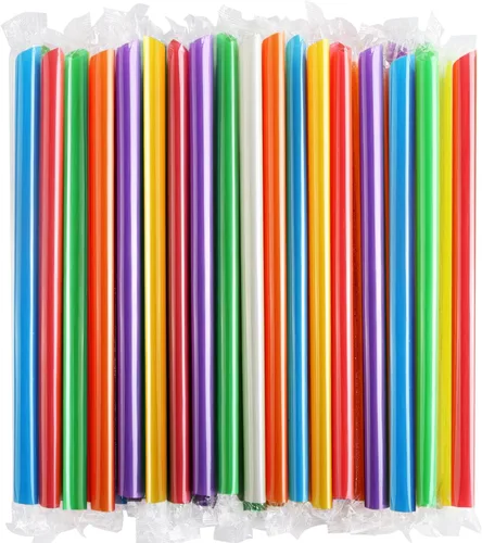 [Envueltas individualmente] 100 popotes desechables de plástico con puntas anguladas, popotes de plástico anchos y multicolores, sin BPA (8.27