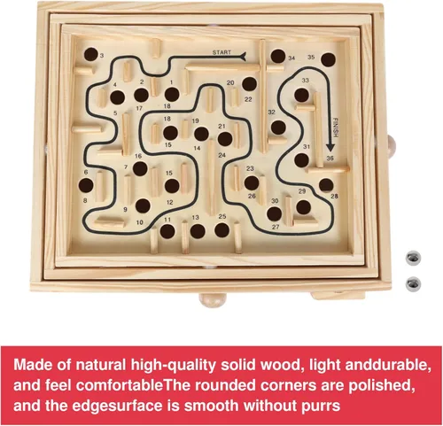 Miniatura 3 de GOTHINK Juego de laberinto de madera, juego de mesa de laberinto de inclinación de bola de mármol, juego de equilibrio de mesa y juguete para niños