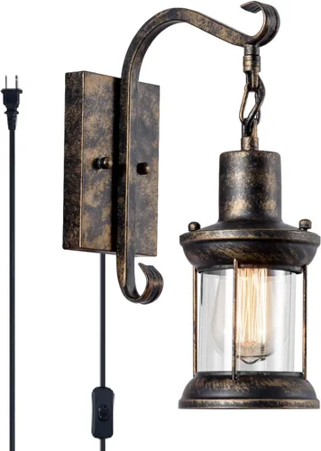 Miniatura 10 de GLADFRESIT Lámparas de pared rústicas, aplique de pared tipo farol enchufable, apliques de pared antiguos negros, luminarias de iluminación de pared