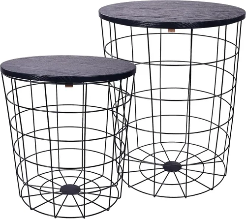 Miniatura 7 de Elevon Mesa auxiliar de mesa anidable, base de cesta de alambre con tapas de madera, juego de 2, gris