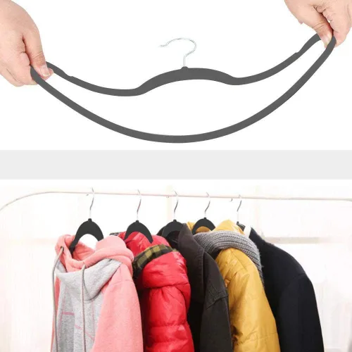 Miniatura 6 de Yaheetech Perchas de terciopelo para ropa, delgadas y antideslizantes, perchas para trajes que ahorran espacio, paquete de 200, color gris