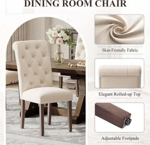 Miniatura 5 de MALOL Parsons - Juego de 4 sillas de comedor tapizadas copetudas, sillas de cocina con asiento acolchado y patas de madera maciza, sillas laterales