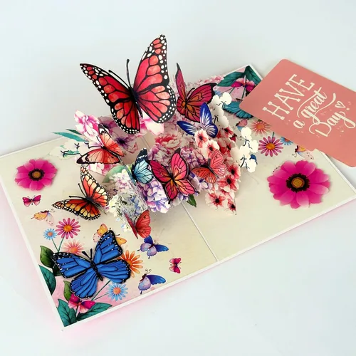 Miniatura 10 de Tarjeta de felicitación emergente con flores florecientes, furgonetas de aventura, vehículo floral, amante de la naturaleza, tema clásico