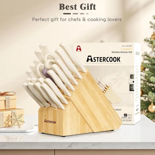 Miniatura 9 de Juego de Cuchillos, Astercook Juego de Cuchillos de Cocina de 22 Piezas con Bloque y Afilador Integrado, Cuchillos de Acero Inoxidable de Alto