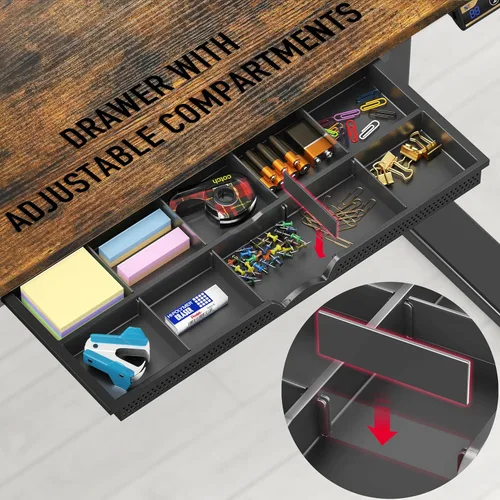 Miniatura 5 de SHW Escritorio eléctrico de pie ajustable de altura de 48 pulgadas con cajón, preajuste de memoria y bandeja de gestión de cables, color marrón