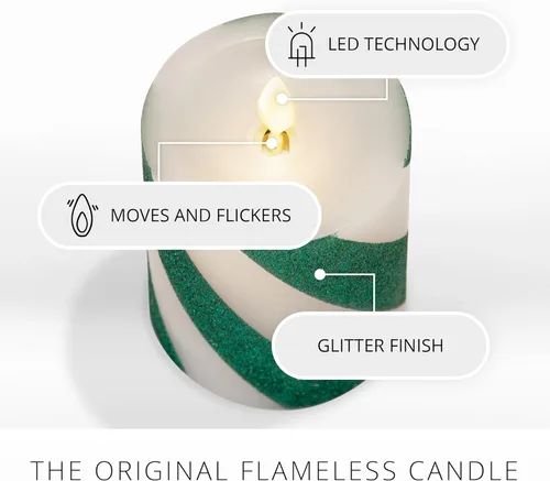 Miniatura 2 de Luminara - Vela LED sin llama para fiestas con pilas, mecha en movimiento - Barra de caramelo verde con bastón - Paquete de 1 - 11.4 cm - Sin