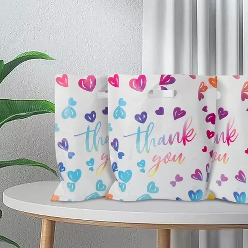 Miniatura 4 de 100 PCS Bolsas de Agradecimiento para Negocios Pequeñas, Bolsas de Regalo de Mercancía de Compras de Plástico de 2.36 Mil con Asas para Favores de M